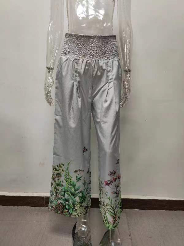 Stretchy Printed High Waist Casual Wide Leg Pant With Pockets