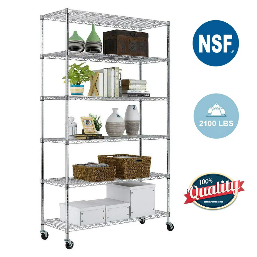 6 Tier Wire Shelving Unit with Wheels 2100LBS Capacity-18X48X82, Chrome