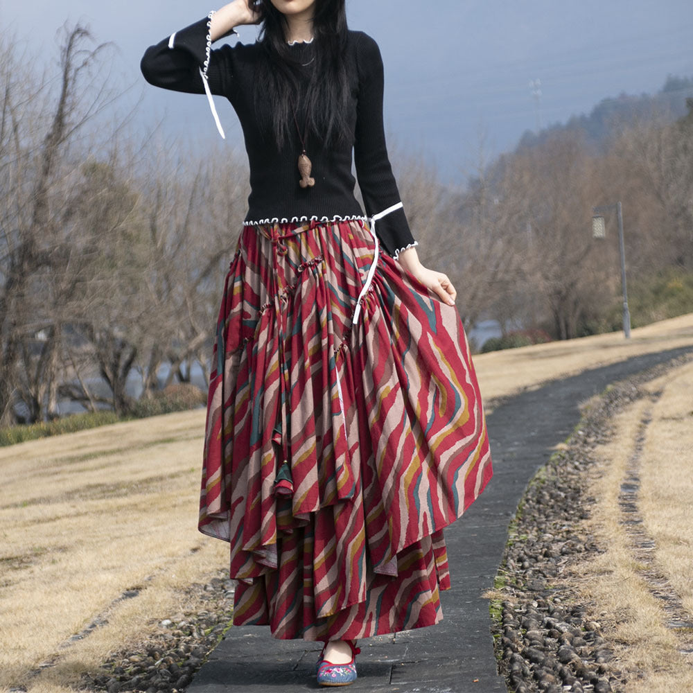 Ethnic Style Women's Cotton And Linen Printed Skirt