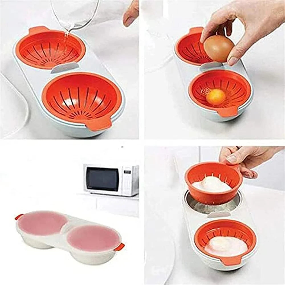 Draining Egg Boiler for Microwave, Perfect Double Egg Poacher, Silicone Egg Boiler Cups, Double Egg Cups for Boiled Eggs