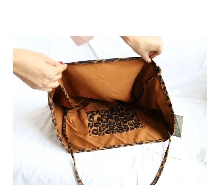 Oversize Casual Leopard Tote Bags Women Big Jumbo Fabric Reusable Shopping Slouch Bag Handbag Female Leisure Daily Shoulder Bag