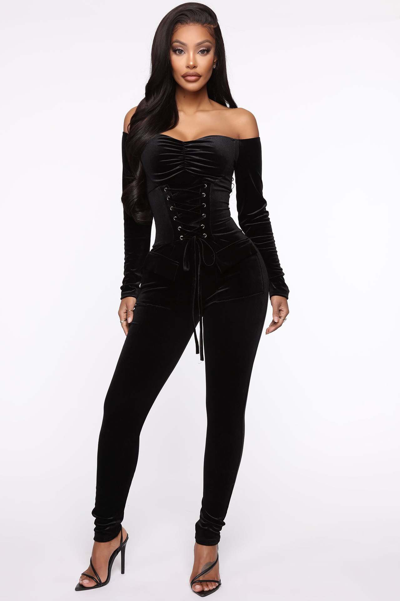 Women's Velvet One-shoulder Strap Jumpsuit