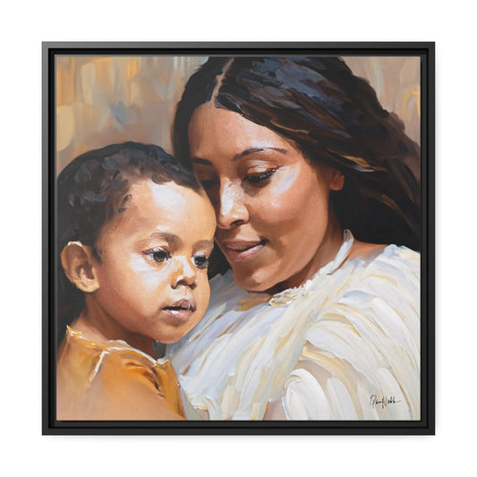 Mother and Child Portrait 2 Canvas Wall Art with Frame - Queennoble