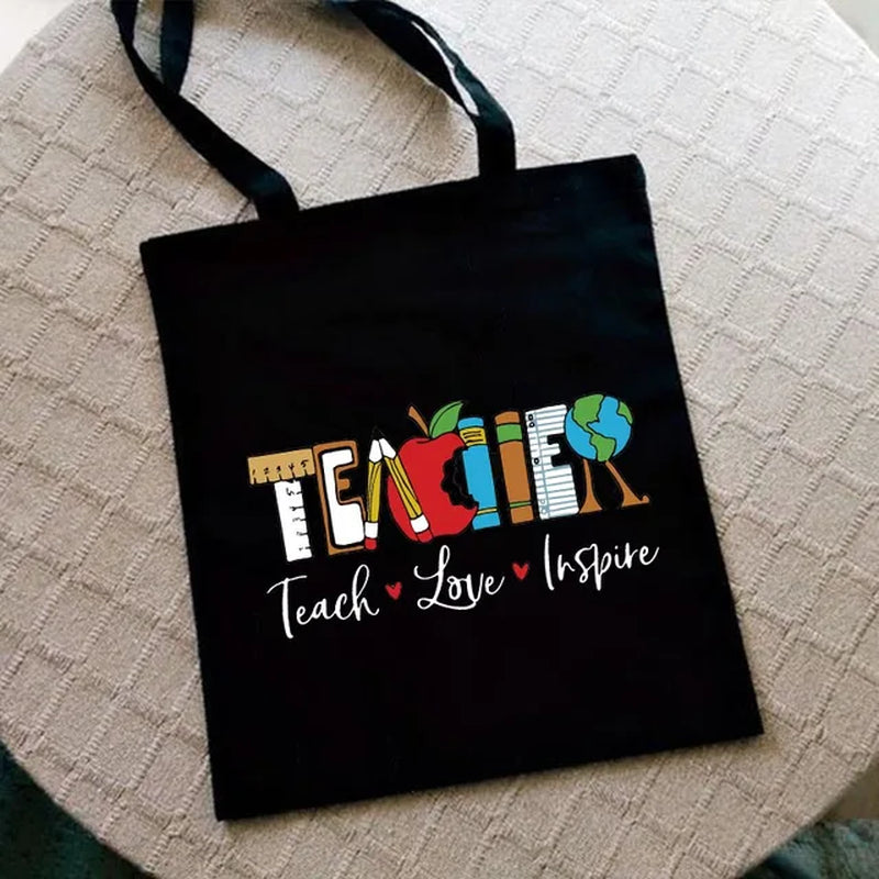 Teacher Love Inspire Women Shopper Shopping Bag Canvas Shoulder Bag Female Handbags Reusable Foldable Storage Tote Bag Best Gift