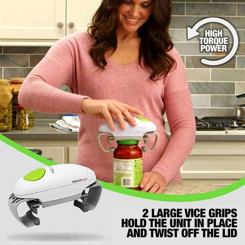 Robo Twist Electric Jar Opener, One Touch Electric Handsfree Easy Jar Opener, Works for Jars of All Sizes