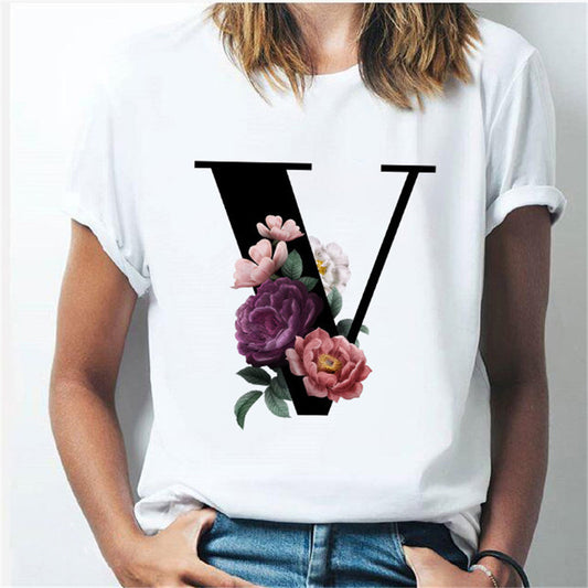 26 English Letters A-Z White Short-sleeved T-shirt