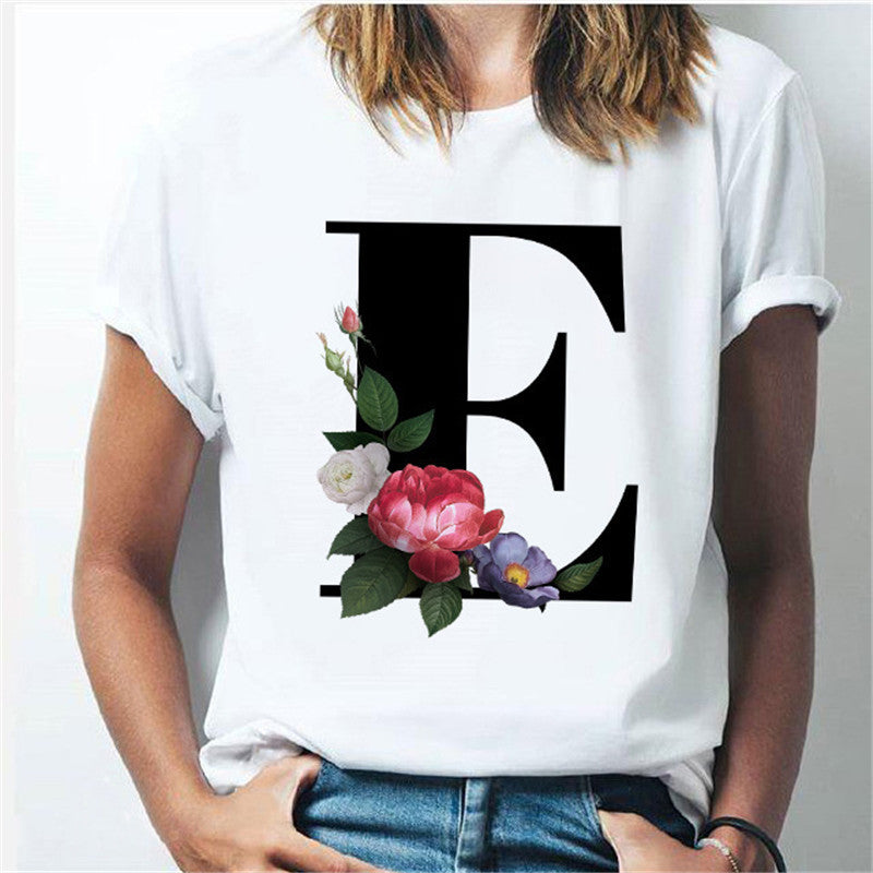 26 English Letters A-Z White Short-sleeved T-shirt