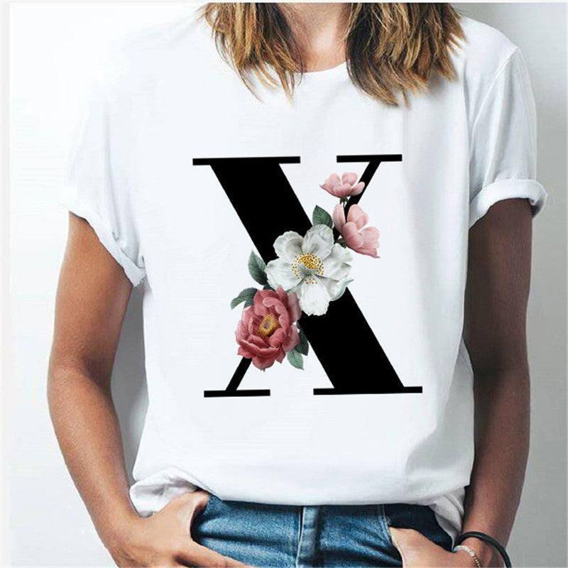 26 English Letters A-Z White Short-sleeved T-shirt