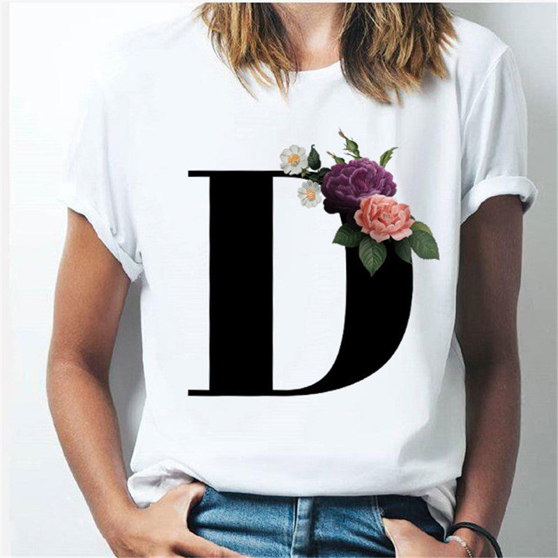 26 English Letters A-Z White Short-sleeved T-shirt