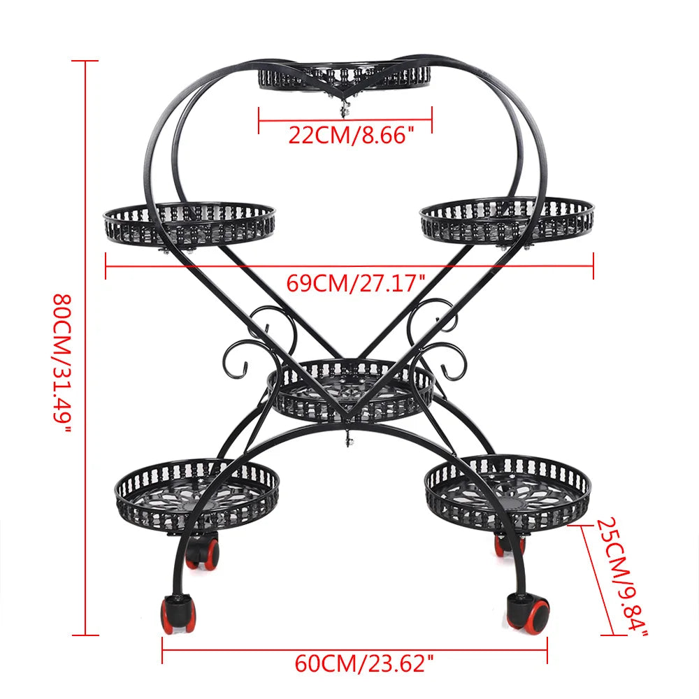 Black Metal Plant Flowerpot Stands 6 Pots Plants Flower Stand for Patio Garden Living Room Corner Balcony and Bedroom