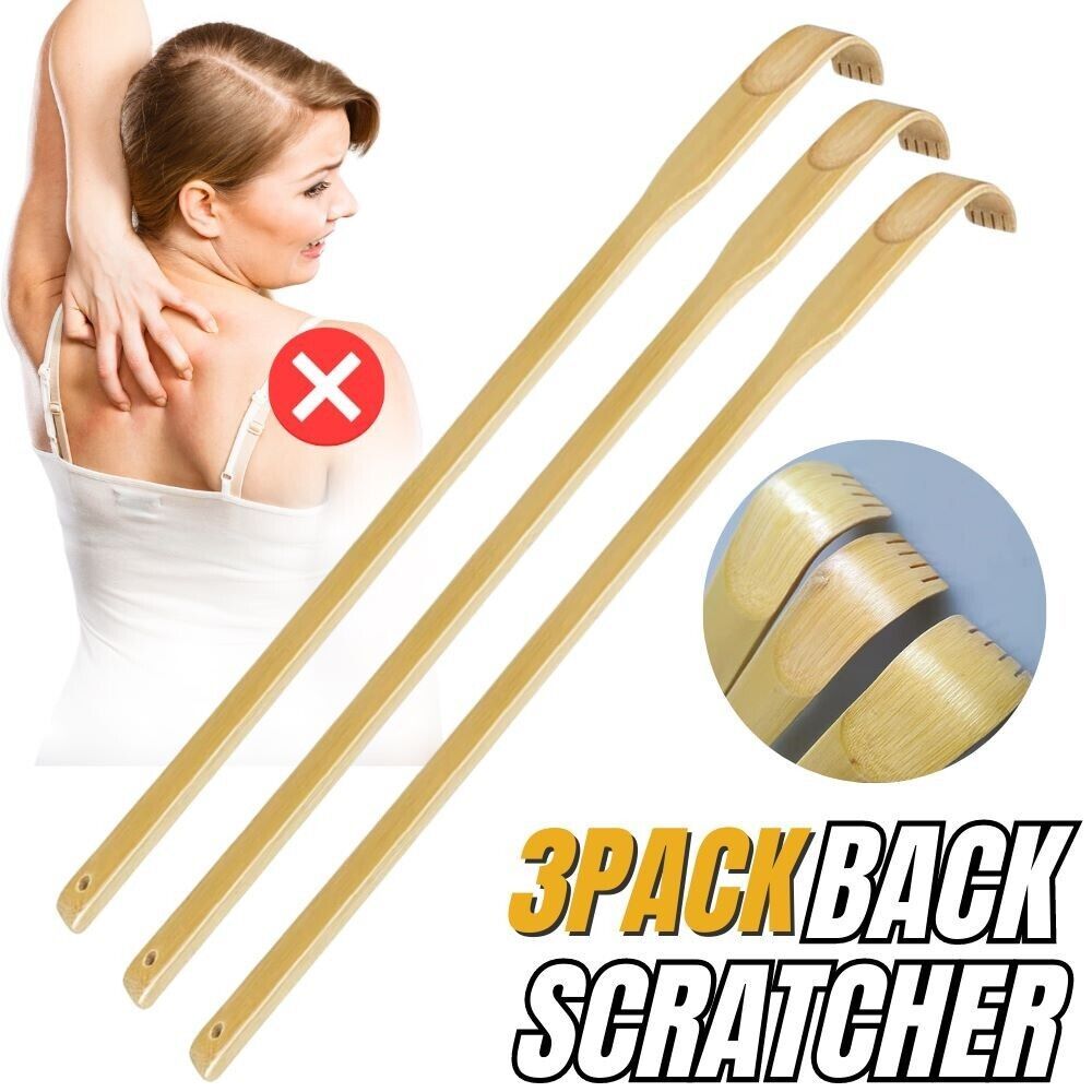 3pcs Natural Bamboo Back Scratcher Long Handle Pick Itch Relief Handcraft Tools