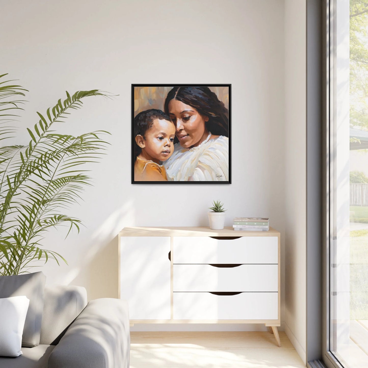 Mother and Child Portrait 2 Canvas Wall Art with Frame - Queennoble