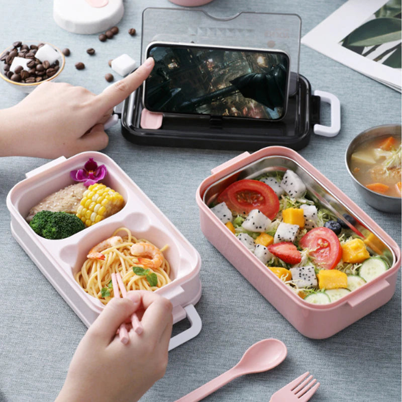 304 Stainless Steel Lunch Box Bento Box for School Kids Office Worker 2Layers Microwae Heating Lunch Container Food Storage Box