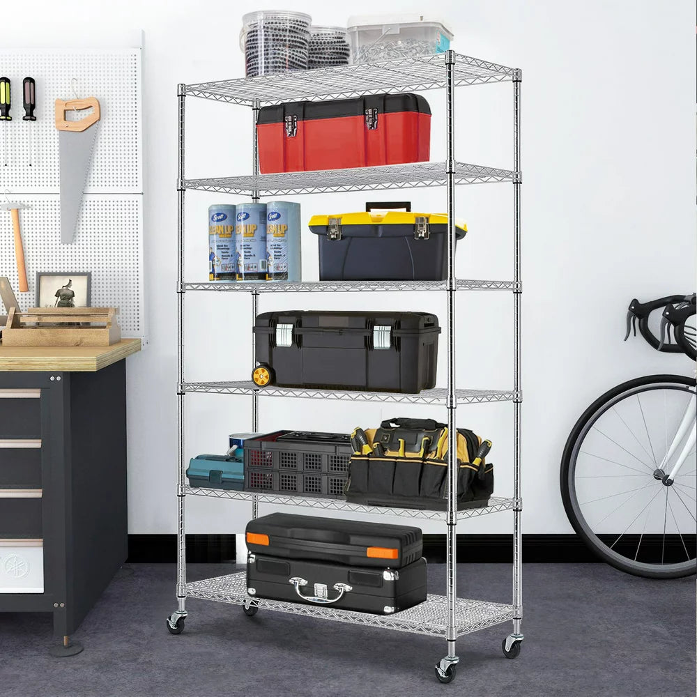 6 Tier Wire Shelving Unit with Wheels 2100LBS Capacity-18X48X82, Chrome