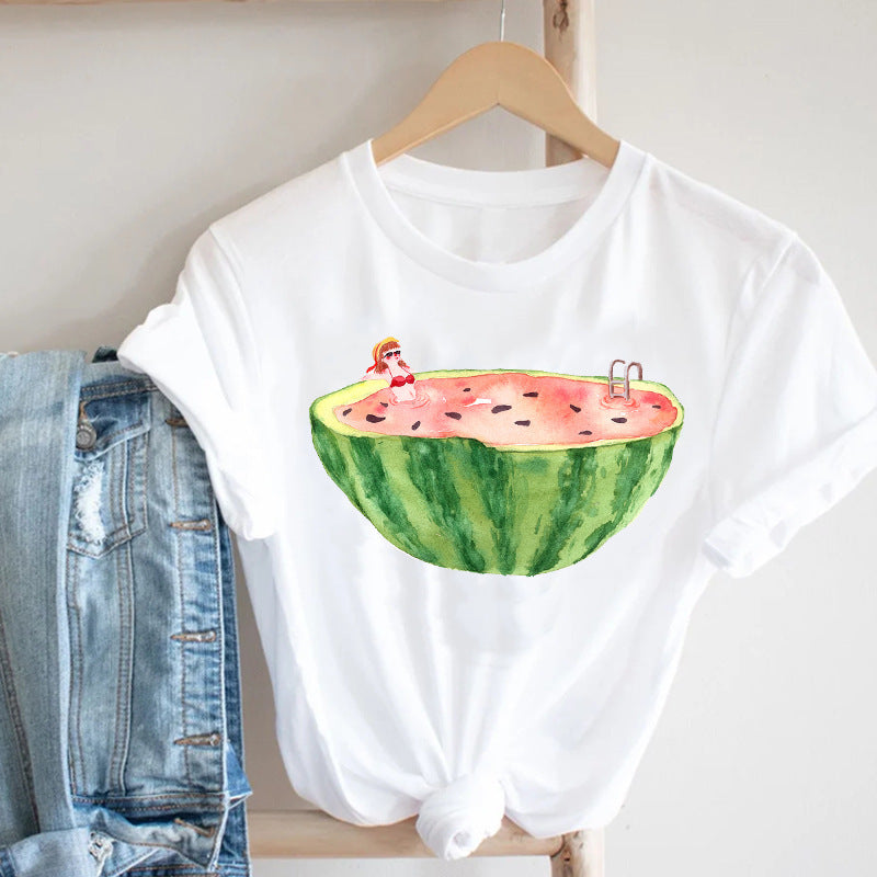 Harajuku  Cartoon Short Sleeve Popular Collar Casual  T-Shirt