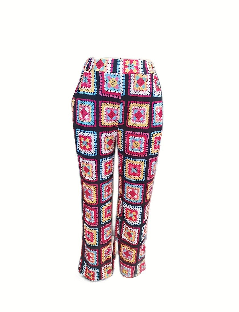 Women's Loose Casual And Comfortable Plaid Color Printed Trousers