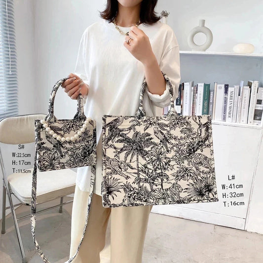 New Fashion Shoulder Bags Women Canvas Bag Embroidery Large Capacity Tote Bag Portable Shopping Bag Crossbody Handbag Small