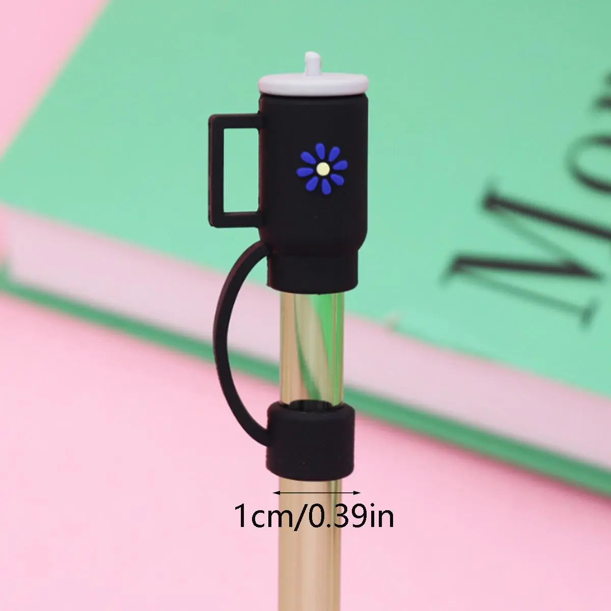 Random Color Cute Cup Design Drinking Straw Cover, 1/2/3/4/6Pcs Silicone Straw Protective Cap, Straw Toppers