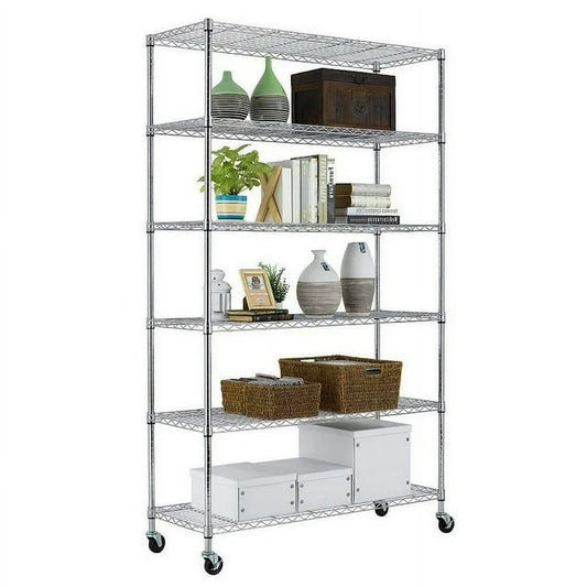 6 Tier Wire Shelving Unit with Wheels 2100LBS Capacity-18X48X82, Chrome