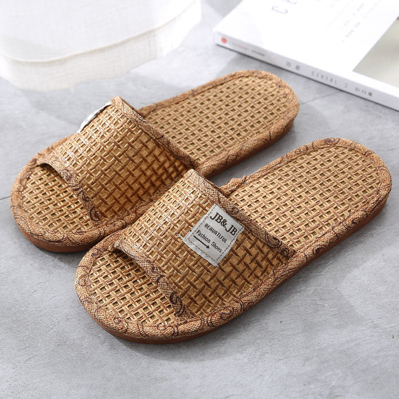 Soft Bottom Couple Straw Mat Slippers