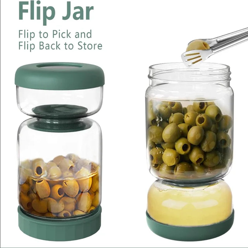 34Oz Glass Jug Pickles Jar with Strainer Lid Hourglass Airtight Pickle Container Separator for Pickling Fermenting Storing Olive