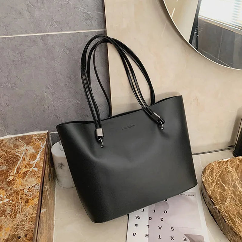 Vintage Women Tote Bag Large Capacity Shoulder Bag Soft Leather Top-Handle Bag Winter New Lady Handbag Shopping Tote Purse Sac