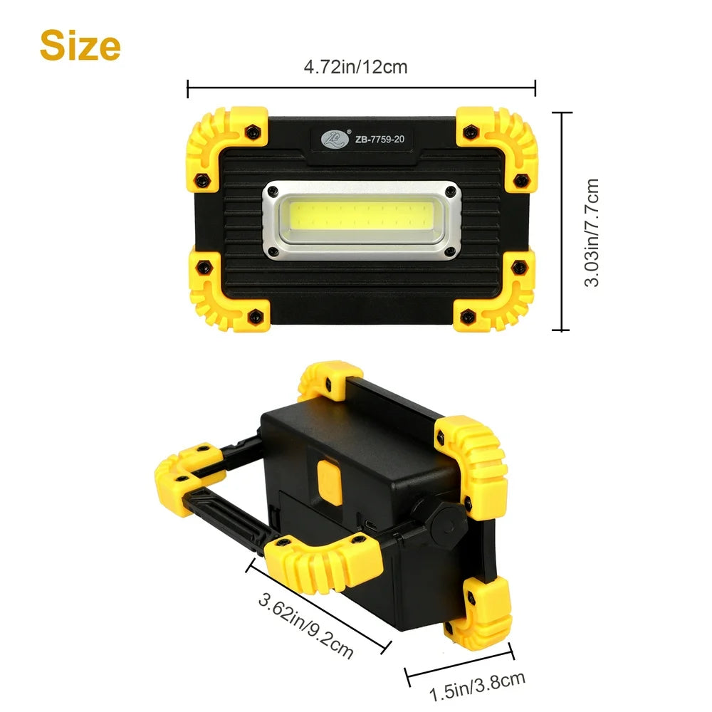 Rechargeable LED Work Light,  300LM 180° Rotatable COB Work Light, Portable Inspection Lamp W/ 3 Lighting Modes, Waterproof Job Site Lighting for Camping Hiking Fishing Car Repairing