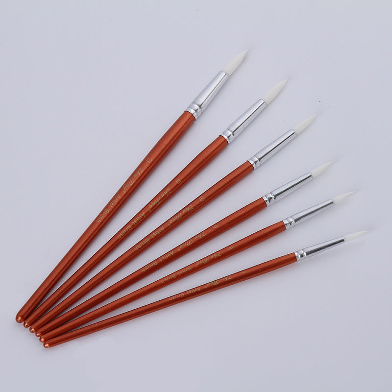 12Pcs  Lot Round Shape Nylon Hair Wooden Handle Paint Brush Set Tool For Art School Watercolor Acrylic Painting