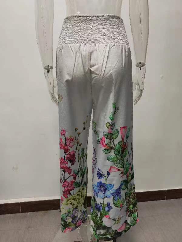 Stretchy Printed High Waist Casual Wide Leg Pant With Pockets