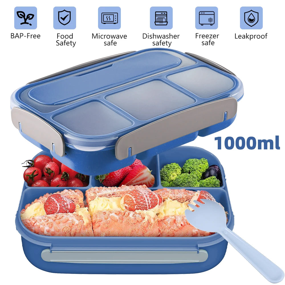 1300ML Microwave Lunch Box Bento Box Spoon Dinnerware Portable Food Storage Container for Children Kids School Adults Office