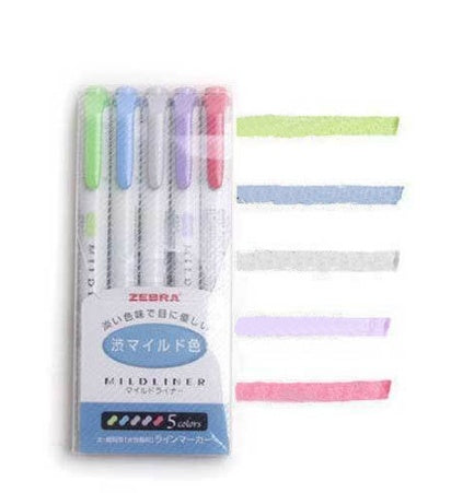 5 Zebra Mildliner Double-Sided Highlighters