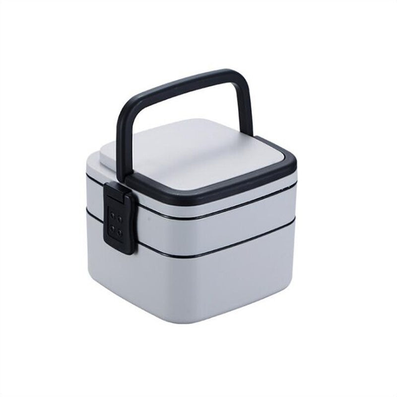 Double Layered Lunch Box with Spoon Microwave Japan Bento Box Simple Style Portable Large Capacity Food Box for School Kids