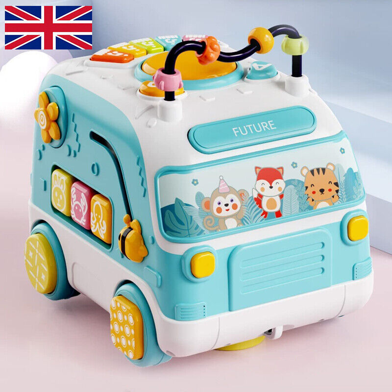 Baby Musical Bus Toys Toddler Activity Cube With Lights & Sounds Rotating Gear