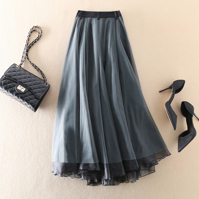 Summer Stitching Mesh High Waist Skirt