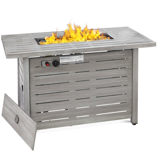 42In Fire Pit Table 50,000 BTU Rectangular Steel Propane Gas W/ Cover, Glass Beads - Gray