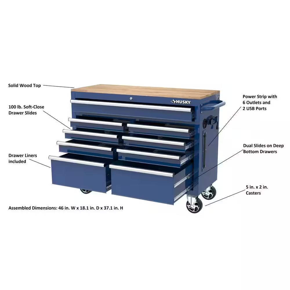 Tool Storage 46 In. W Gloss Blue Mobile Workbench Cabinet