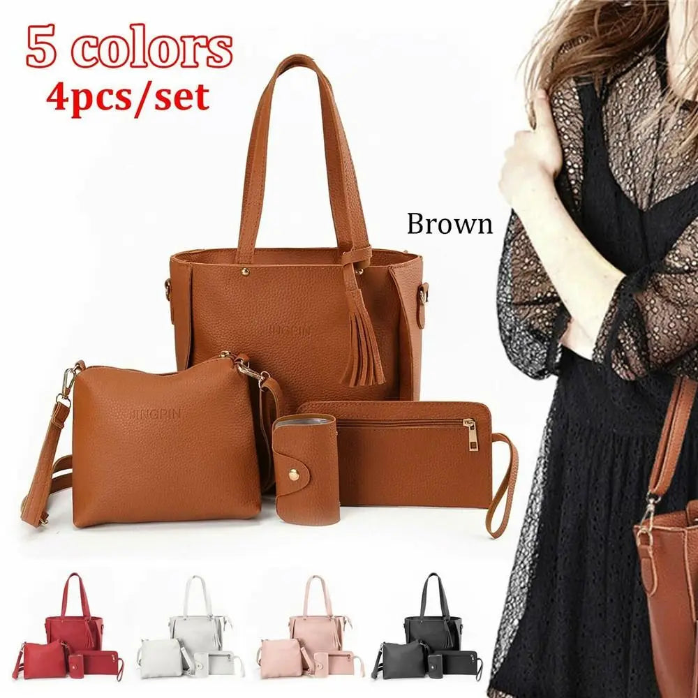 4Pcs/Set Crossbody Bags Women Bag Set Pattern Leather Shoulder Bags Purse Ladies PU Crossbody Bag