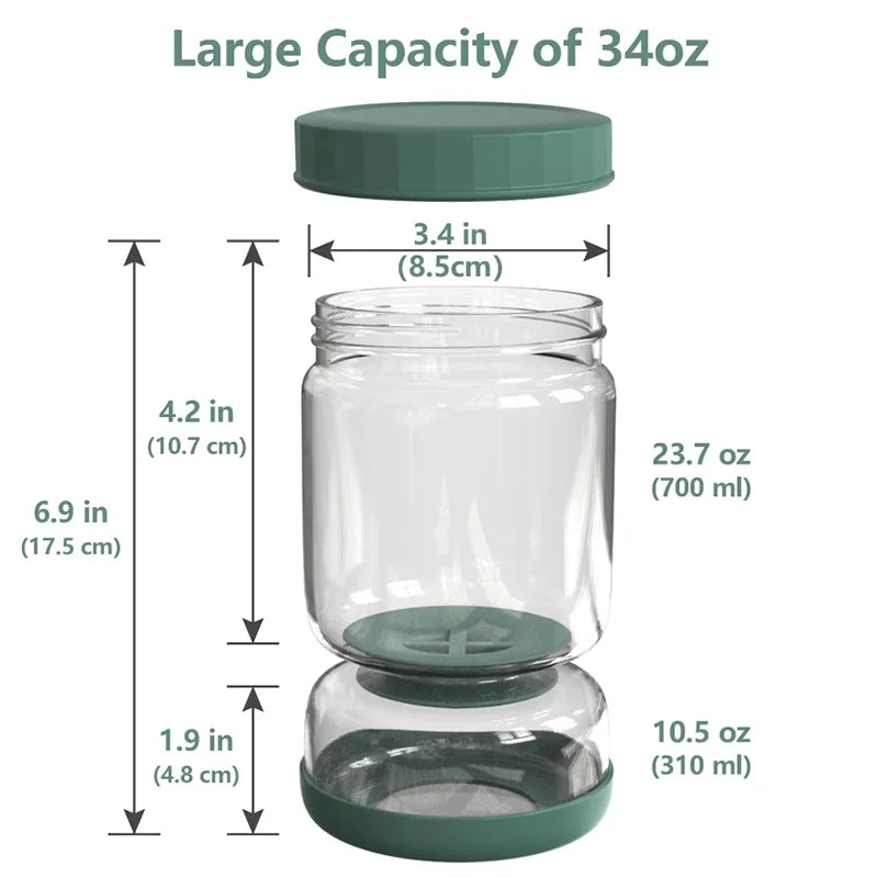 34Oz Glass Jug Pickles Jar with Strainer Lid Hourglass Airtight Pickle Container Separator for Pickling Fermenting Storing Olive