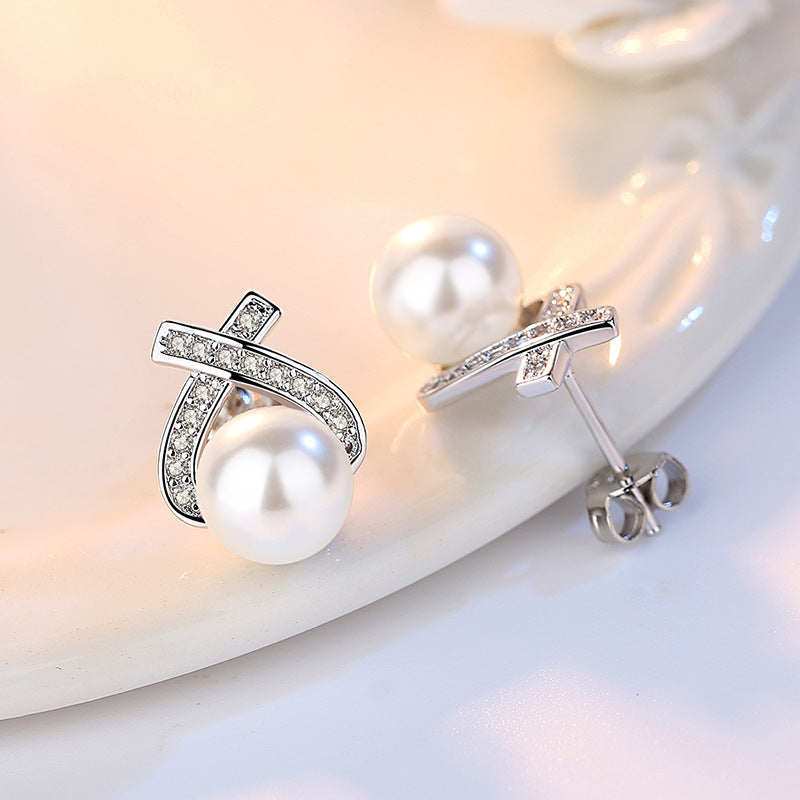 Zircon Freshwater Pearl Ear Studs