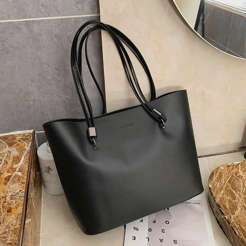 Vintage Women Tote Bag Large Capacity Shoulder Bag Soft Leather Top-Handle Bag Winter New Lady Handbag Shopping Tote Purse Sac