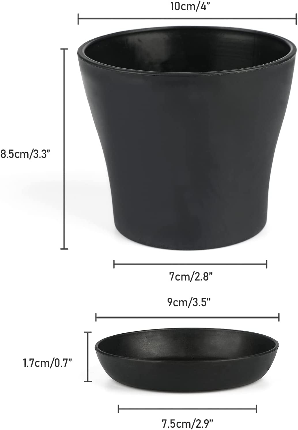 4 Inch 16 Pack Plastic Planter Multiple Drainage Holes and Tray,Black Flower Pots Garden Flowers Succulents Pots for Plants (Black)