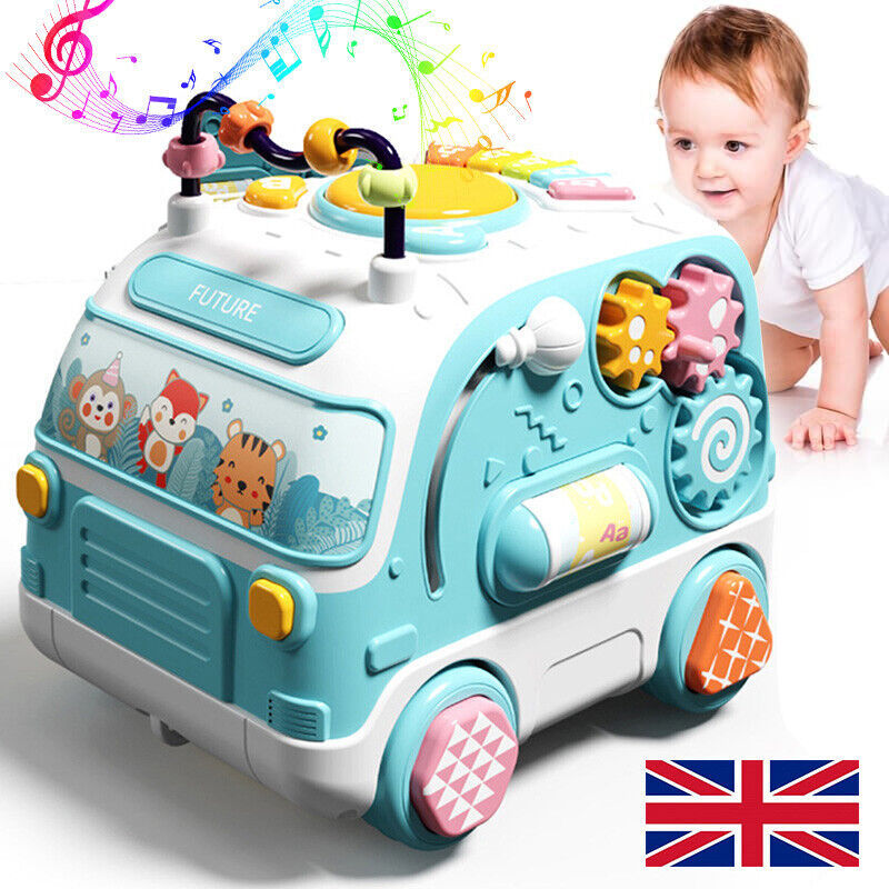 Baby Musical Bus Toys Toddler Activity Cube With Lights & Sounds Rotating Gear