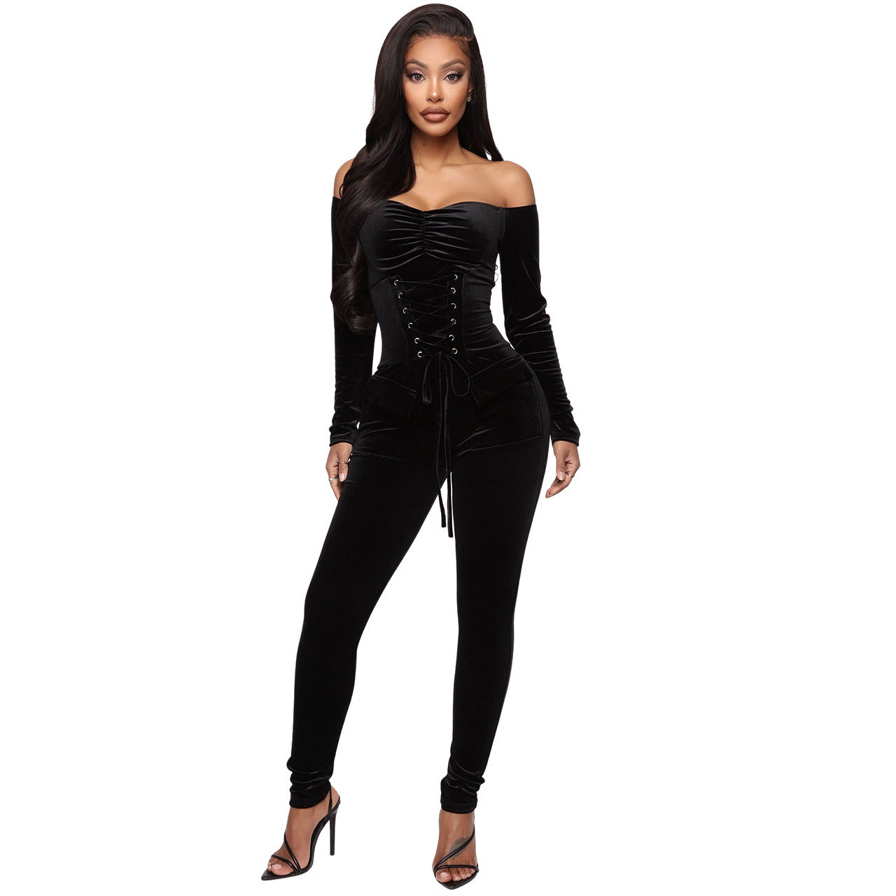 Women's Velvet One-shoulder Strap Jumpsuit