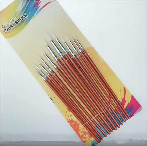 12Pcs  Lot Round Shape Nylon Hair Wooden Handle Paint Brush Set Tool For Art School Watercolor Acrylic Painting