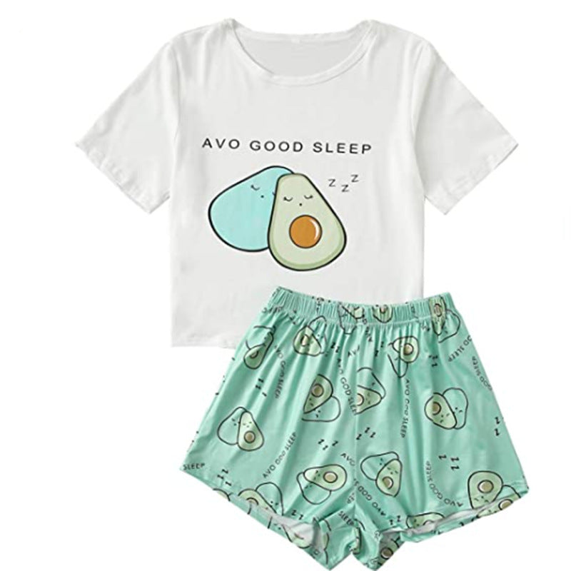 Cute Printed Pajamas Women's Short-sleeved Shorts Suit