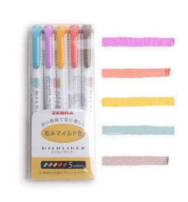 5 Zebra Mildliner Double-Sided Highlighters