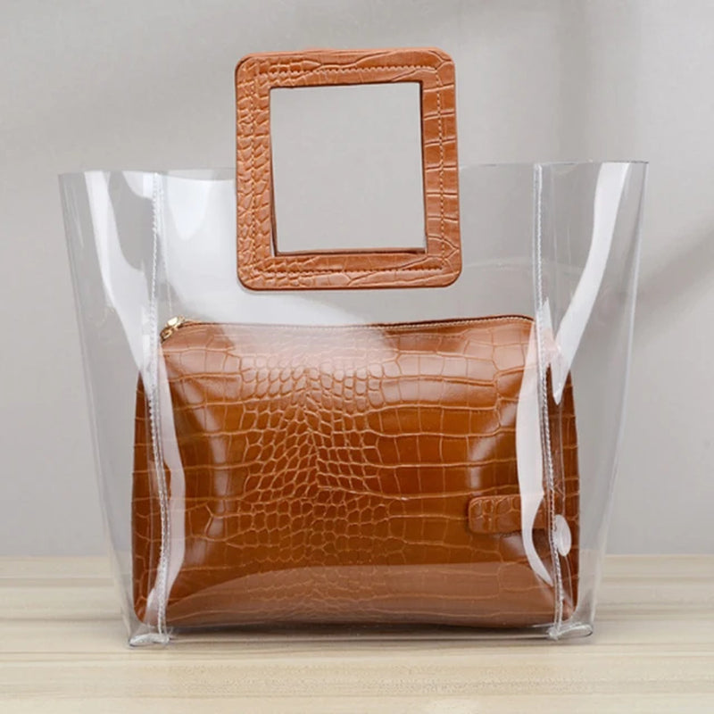 PVC Clear Women Handbag Fashion Transparent Tote Bag Women Casual Bag Crossbody Bags Casual Tote Flap Pocket