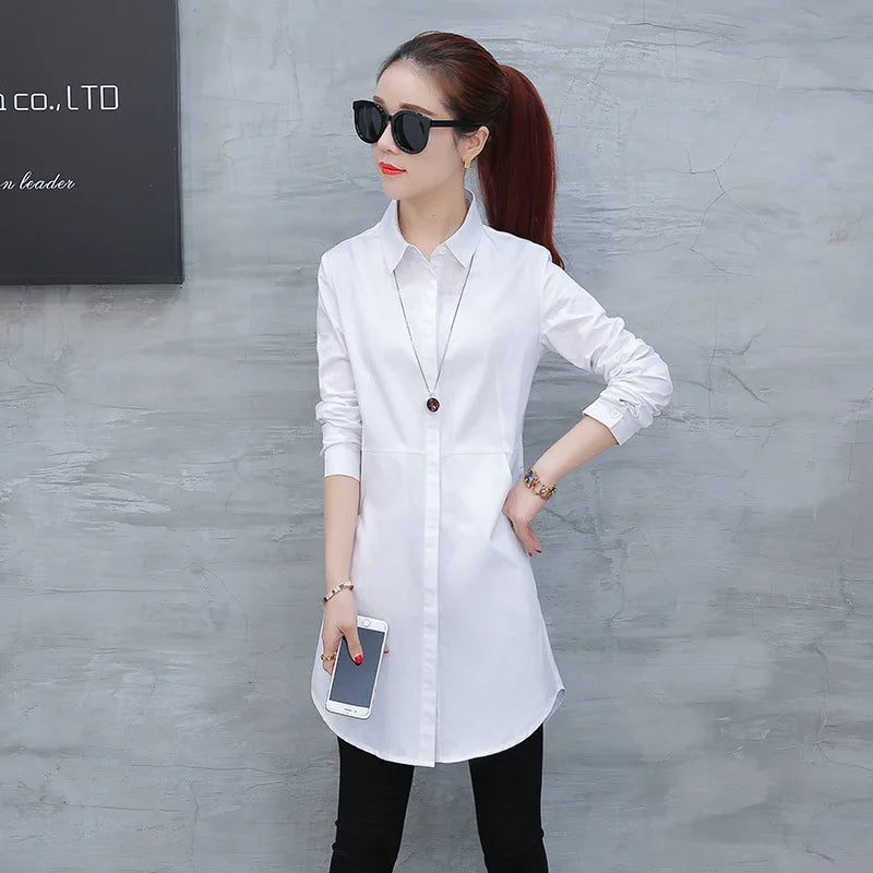 Autumn Blouse Shirt for Woman Women Long White Shirts All-Match Good Quality Blusa Feminina Lady Casual Cotton Blouse & Tops