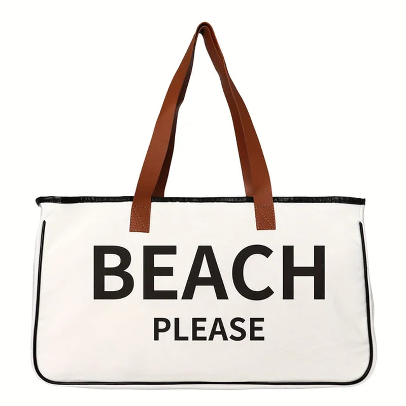 Canvas Bag, Tote Bag for Women or Men, Large Capacity Summer Beach Bag, Simple Letter Printed Handbags, Shopping Bag