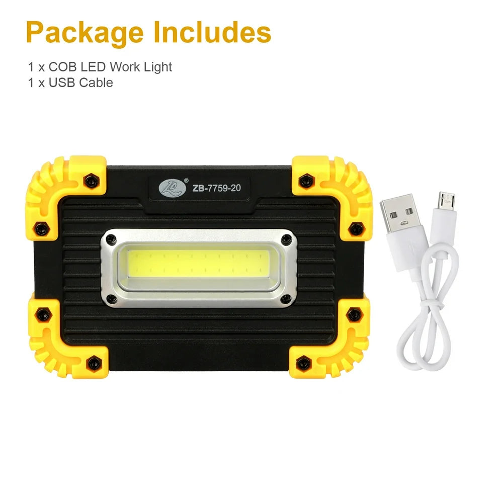 Rechargeable LED Work Light,  300LM 180° Rotatable COB Work Light, Portable Inspection Lamp W/ 3 Lighting Modes, Waterproof Job Site Lighting for Camping Hiking Fishing Car Repairing